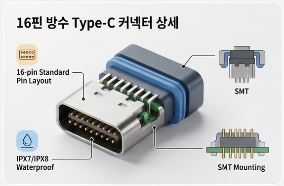 16핀 방수 USB Type-C 커넥터 이미지