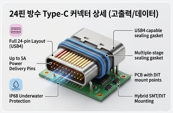 24핀 방수 USB Type-C 커넥터 이미지